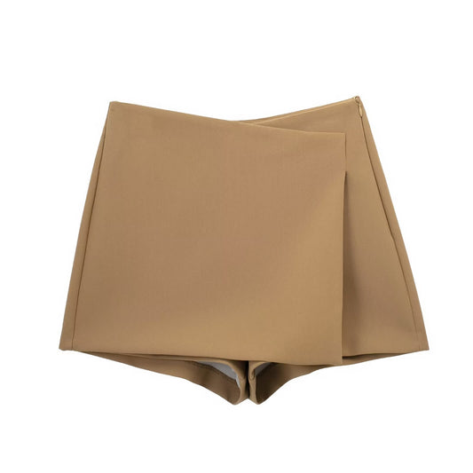 Joni | Tailored Mini Skirt Beige Wrap Front