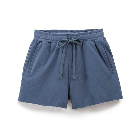 Maren | Relaxed Drawstring Shorts Blue Cotton Elastic Waist