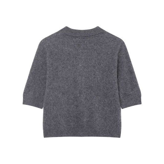 Ruby | Grey Cosy Short Sleeve Knit Polo Cardigan