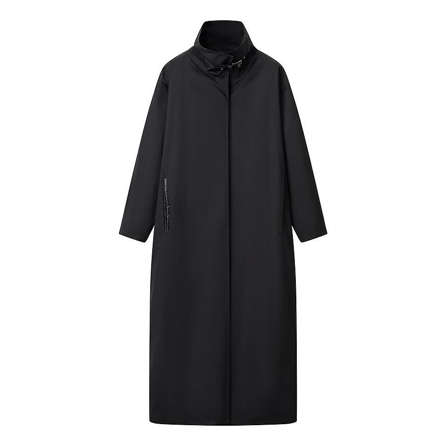 Lucia | Elegant Longline Coat Black Zip Up