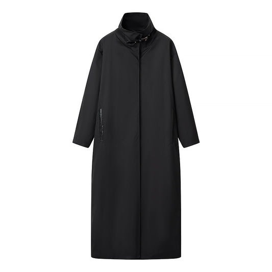 Lucia | Elegant Longline Coat Black Zip Up