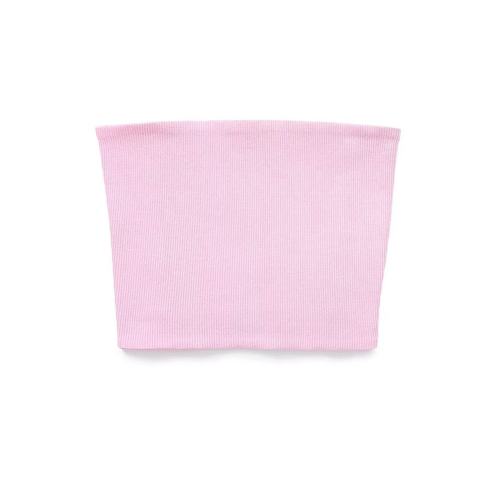 Maren | Summer Strapless Tube Top Pink Ribbed Knitted Bandeau