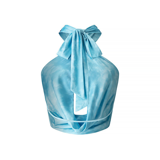 Briar | Summer Halter Top Crop Light Blue Cut Out Backless