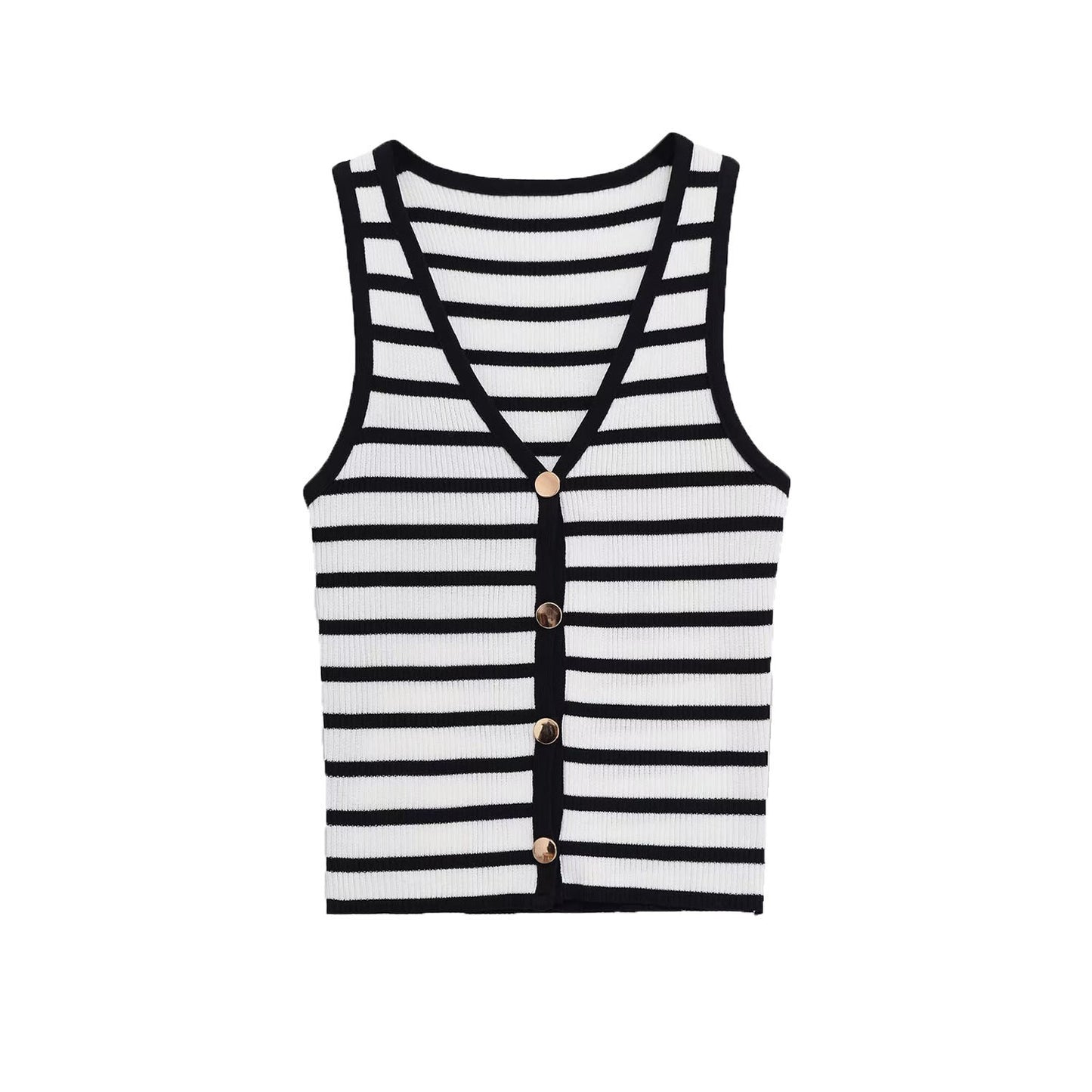 Miren | Striped Cropped Cardigan Black White Button Front V Neck