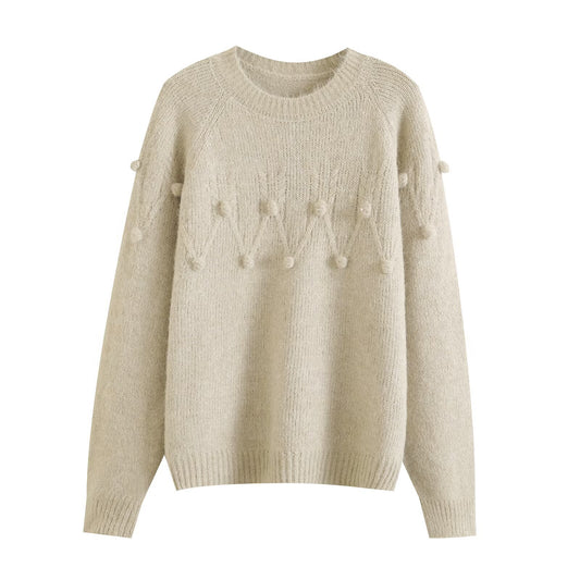 Neve | Casual Knitted Pom Pom Sweater Cream