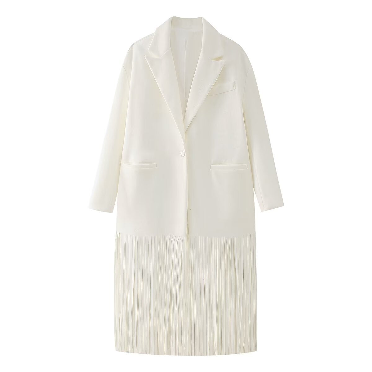 Vera | Oversized White Blazer Longline Fringe