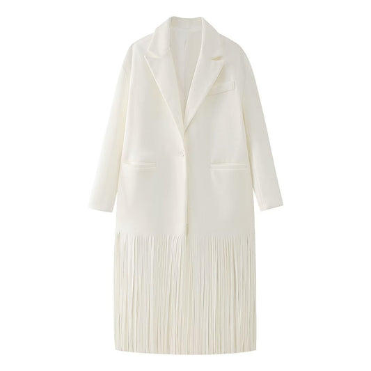 Vera | Oversized White Blazer Longline Fringe