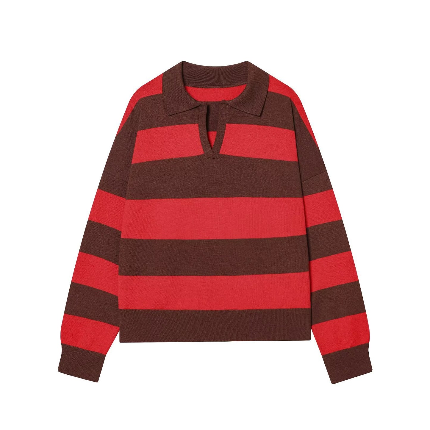 Phoebe | Cosy Striped Knit V-Neck Polo Jumper