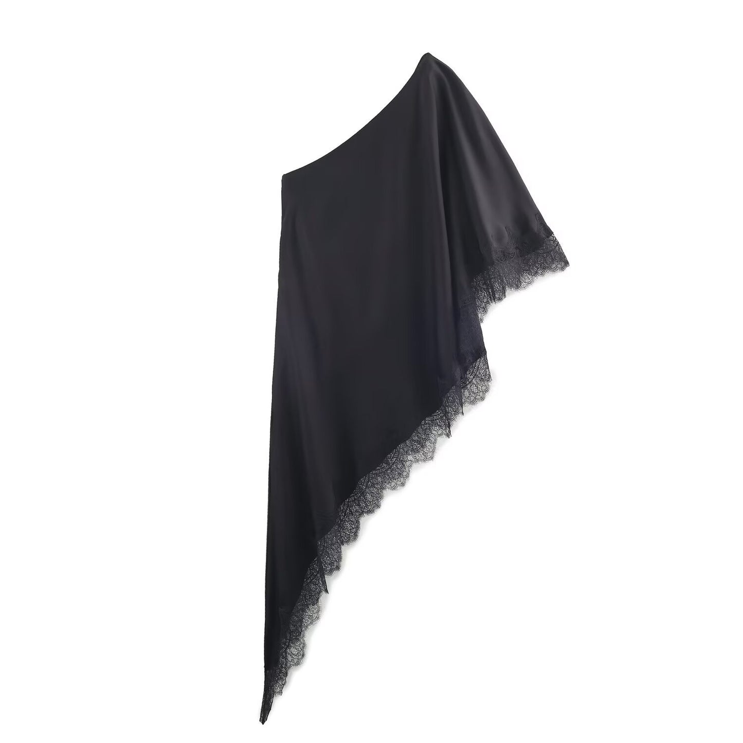 Tallulah | One Shoulder Top Cream Satin Lace Trim Asymmetric