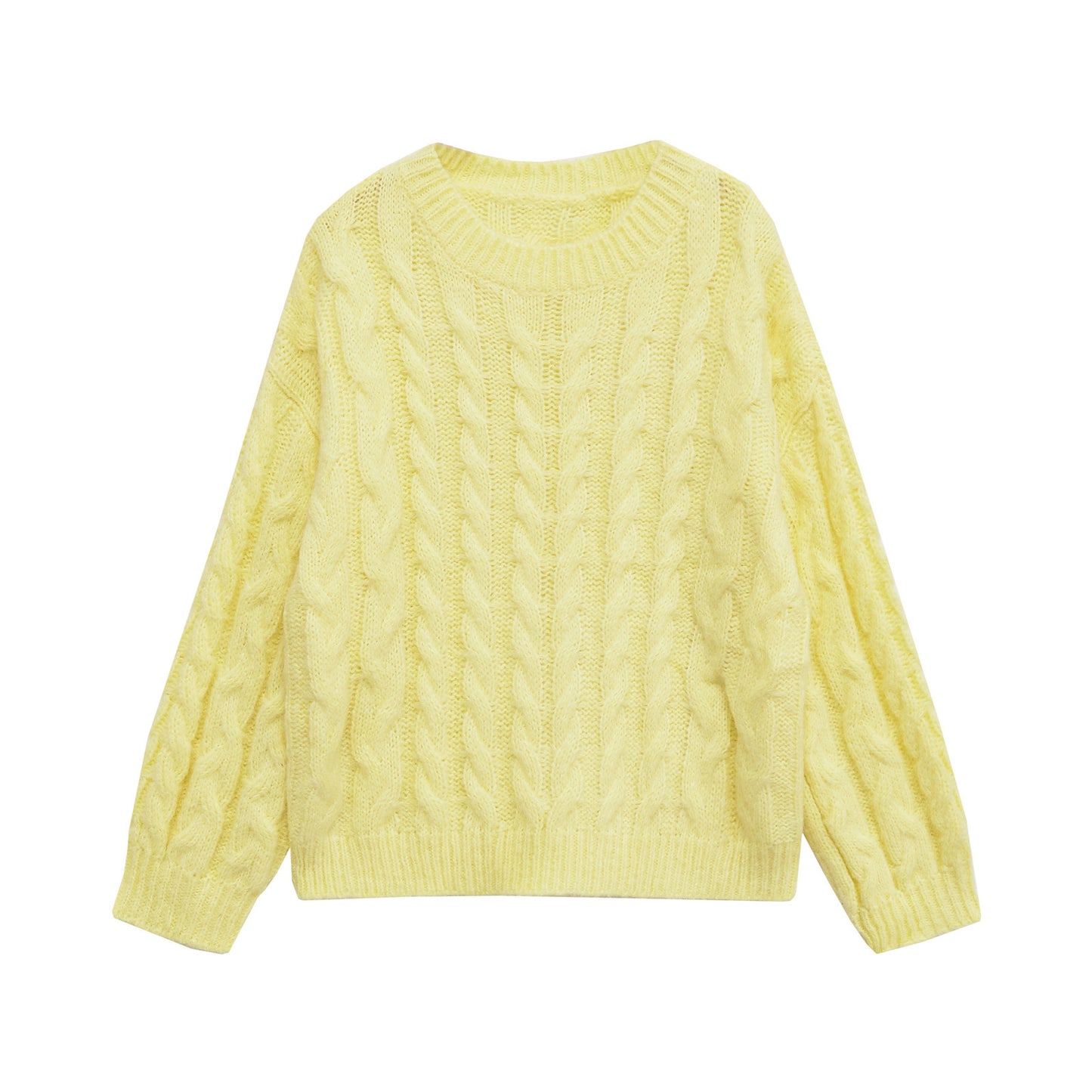 Liv | Cable Knit Sweater Yellow Crew Neck