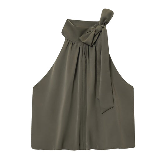 Vera | Halter Top Olive Tie Neck Sleeveless