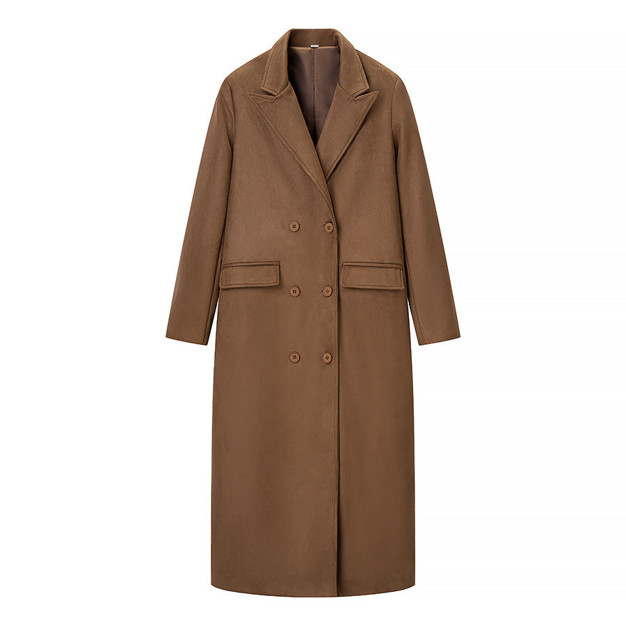 Margot | Elegant Longline Tailored Coat Brown Double Breasted