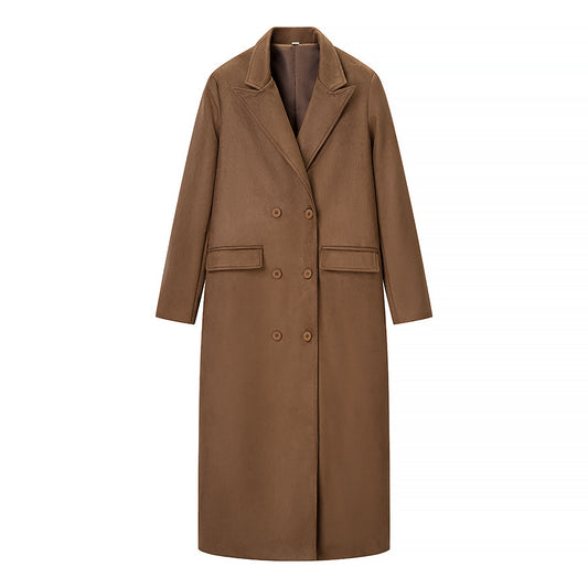 Margot | Elegant Longline Tailored Coat Brown Double Breasted