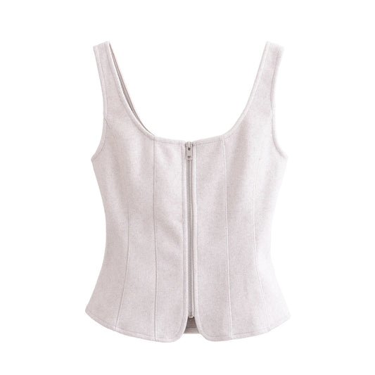 Viola | Smart Casual Corset Top Grey Zip Up Peplum Sleeveless Fitted