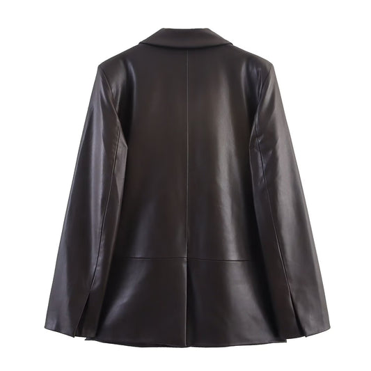 Margot | Faux Leather Blazer Black Oversized Long Sleeve