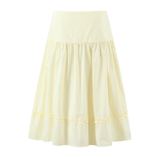 Vera | A Line Tiered Midi Skirt White Cotton High Waisted