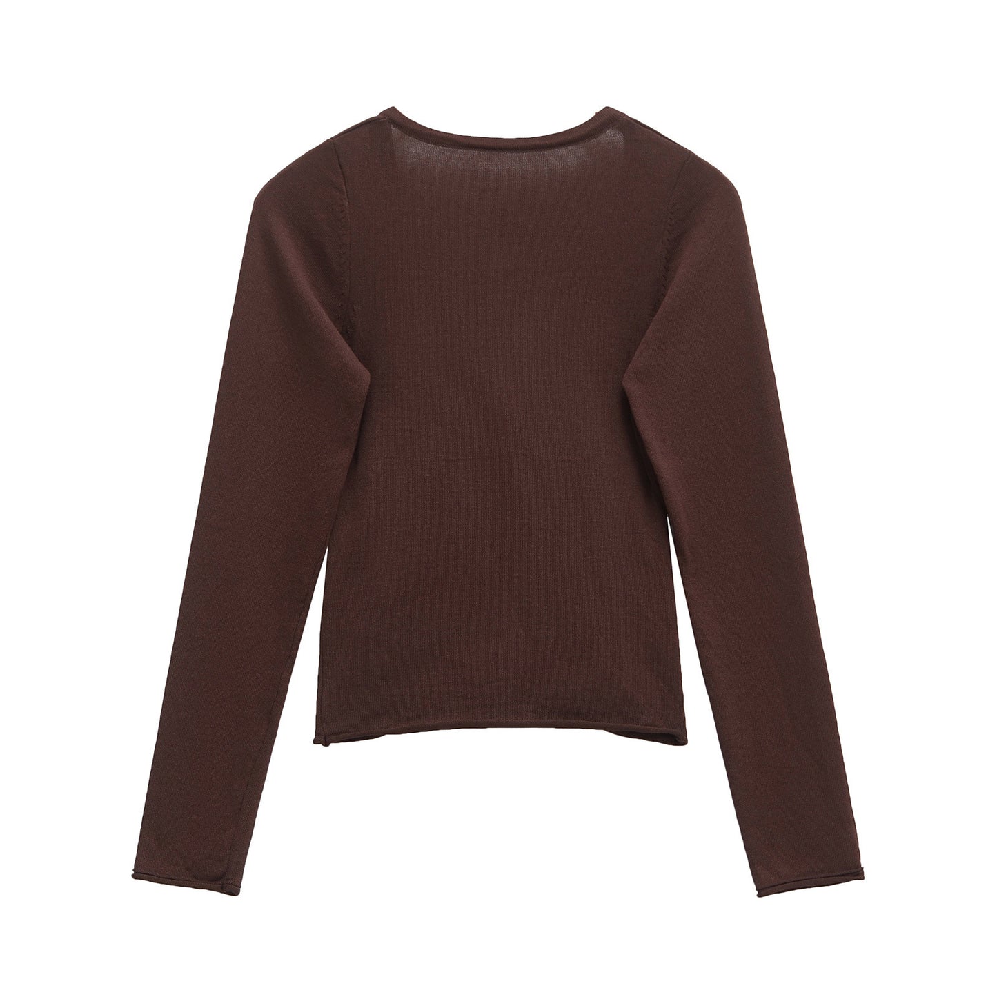 Fawn | Ruched Long Sleeve Top Brown V Neck