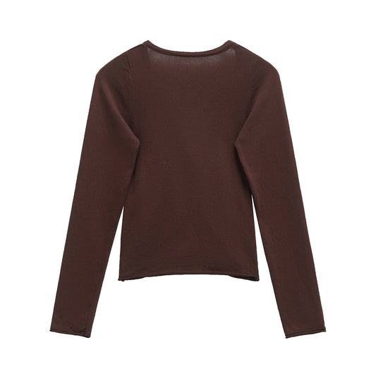 Fawn | Ruched Long Sleeve Top Brown V Neck