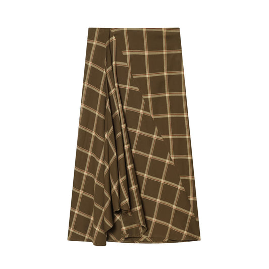 Darcy | Maxi Skirt Brown Check Wrap A Line