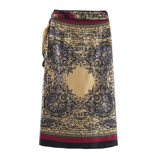 Noa | Summer Wrap Maxi Skirt Navy Printed Satin Tie