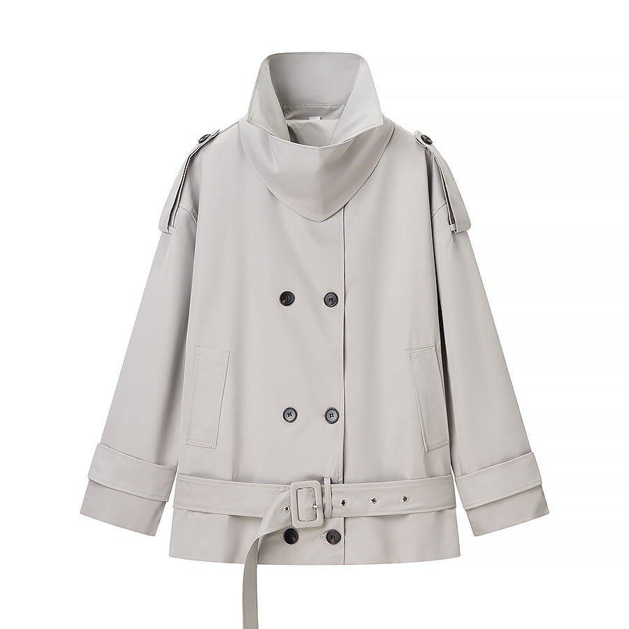 Wren | Casual Belted Double Breasted Jacket Cream Hooded