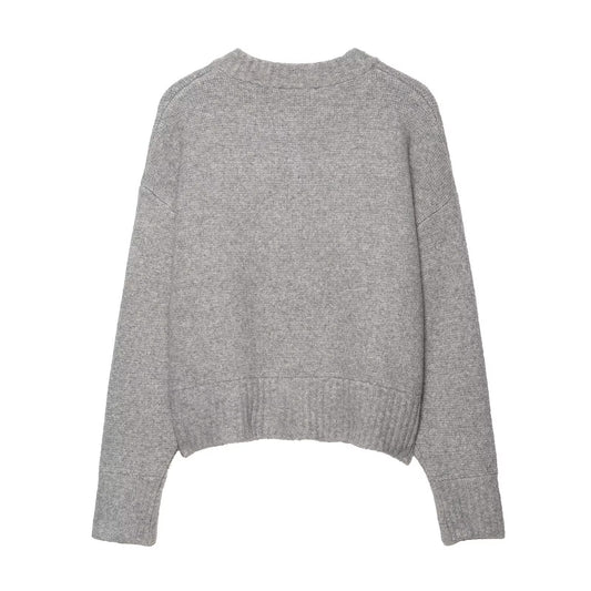Elise | Casual Knitted Cardigan Grey Long Sleeve Button Front