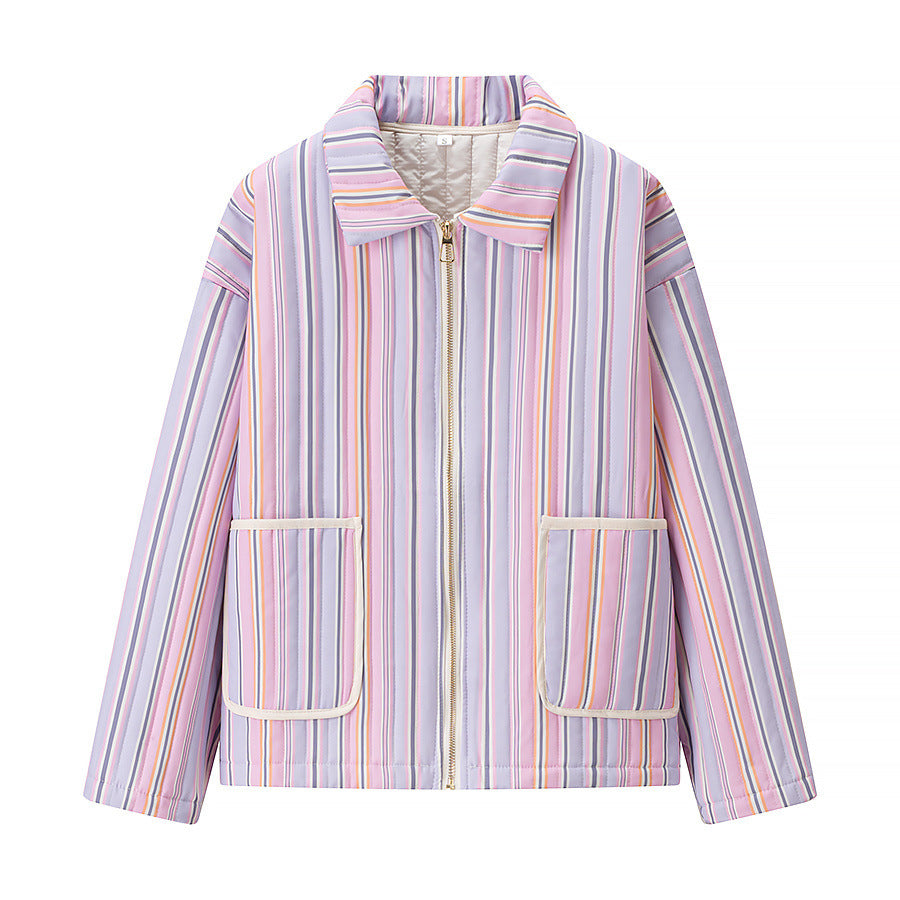 Sage | Summer Striped Shirt Jacket Pink Zip Up Oversized