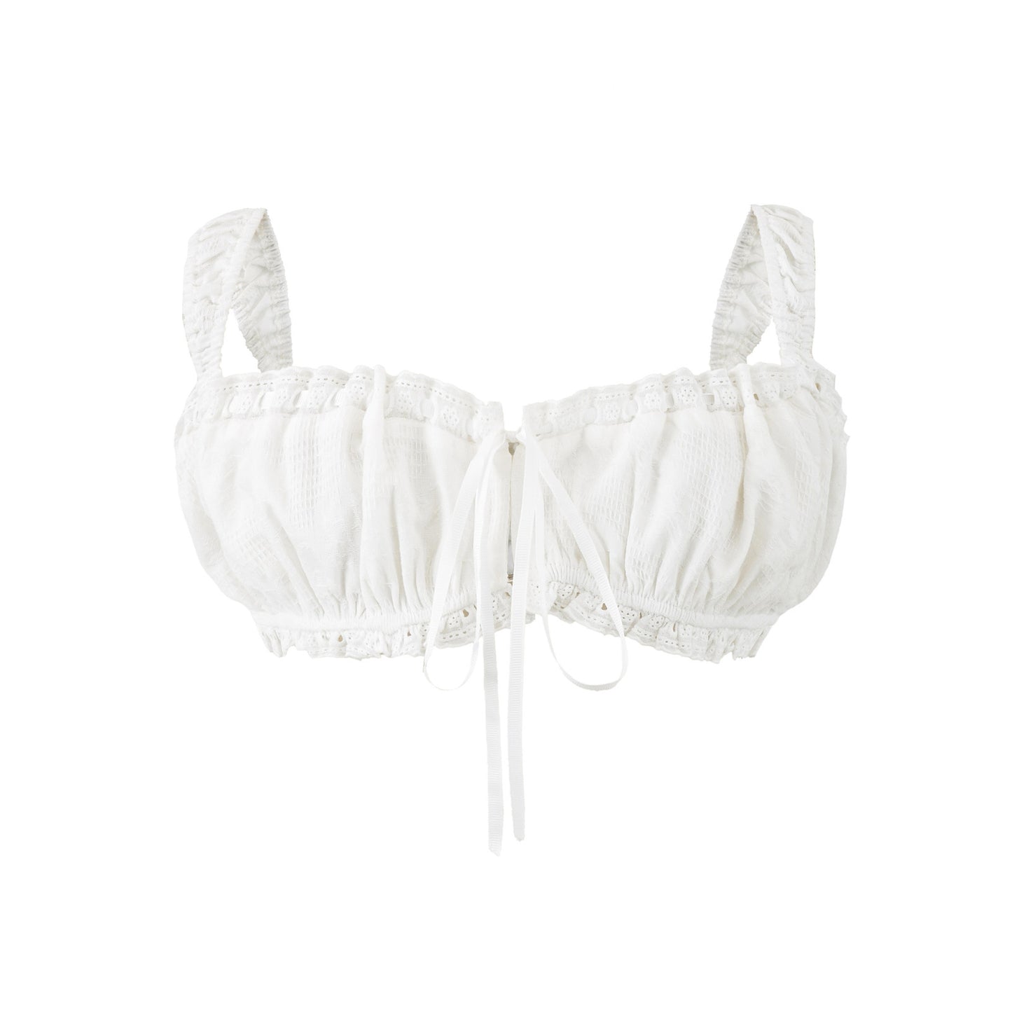 Nell | Summer Crop Top White Ruched Tie Front Sleeveless Bralette Top