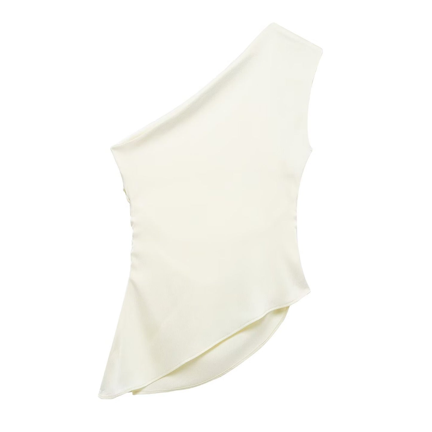 Suki | Elegant One Shoulder Top Cream Satin Asymmetric Draped