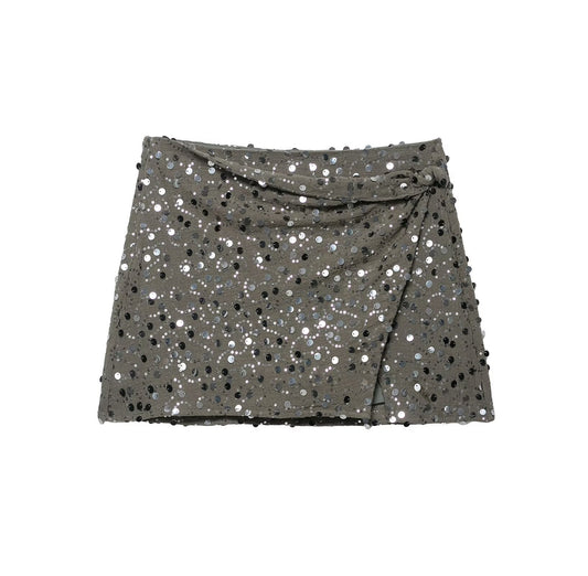 Neve | Sequin Mini Skirt Grey Wrap