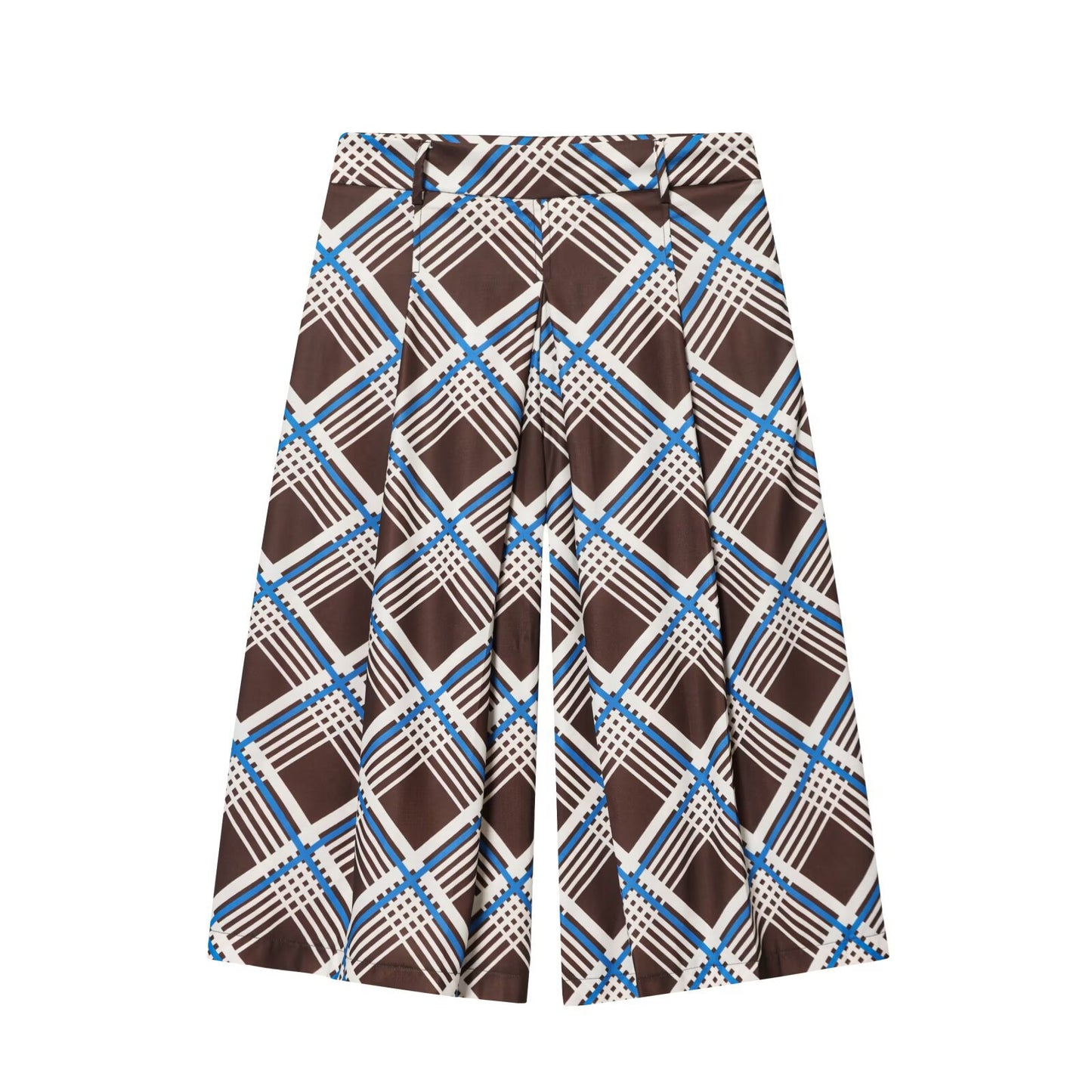 Lyra | Check Culottes Brown Blue Wide Leg High Waisted