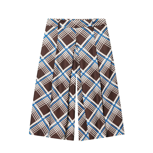 Vera | Plaid Culottes Brown Blue High Waisted Wide Leg