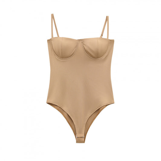 Opal | Elegant Corset Top Brown Bodysuit Fitted