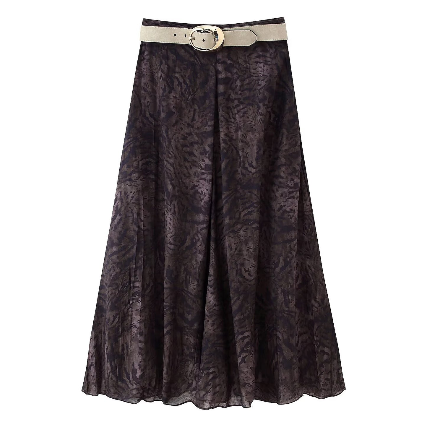 Ember | Pleated Midi Skirt Brown Printed Chiffon A Line