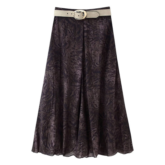 Ember | Pleated Midi Skirt Brown Printed Chiffon A Line
