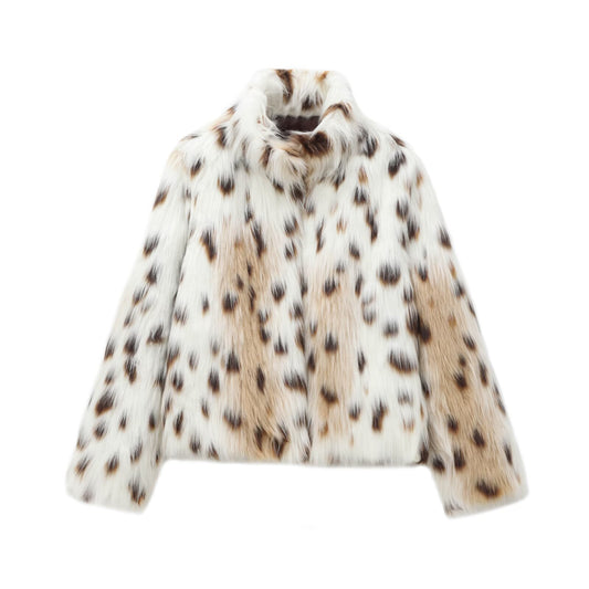 Mila | Elegant Leopard Print Faux Fur Jacket White