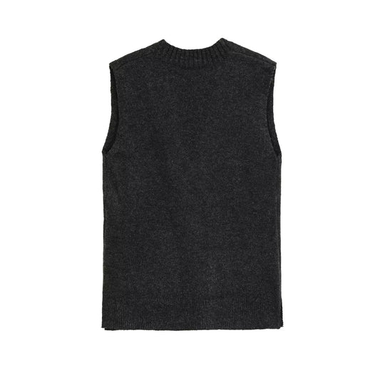 Vera | Sleeveless V Neck Cardigan Charcoal Gray Ribbed Knit
