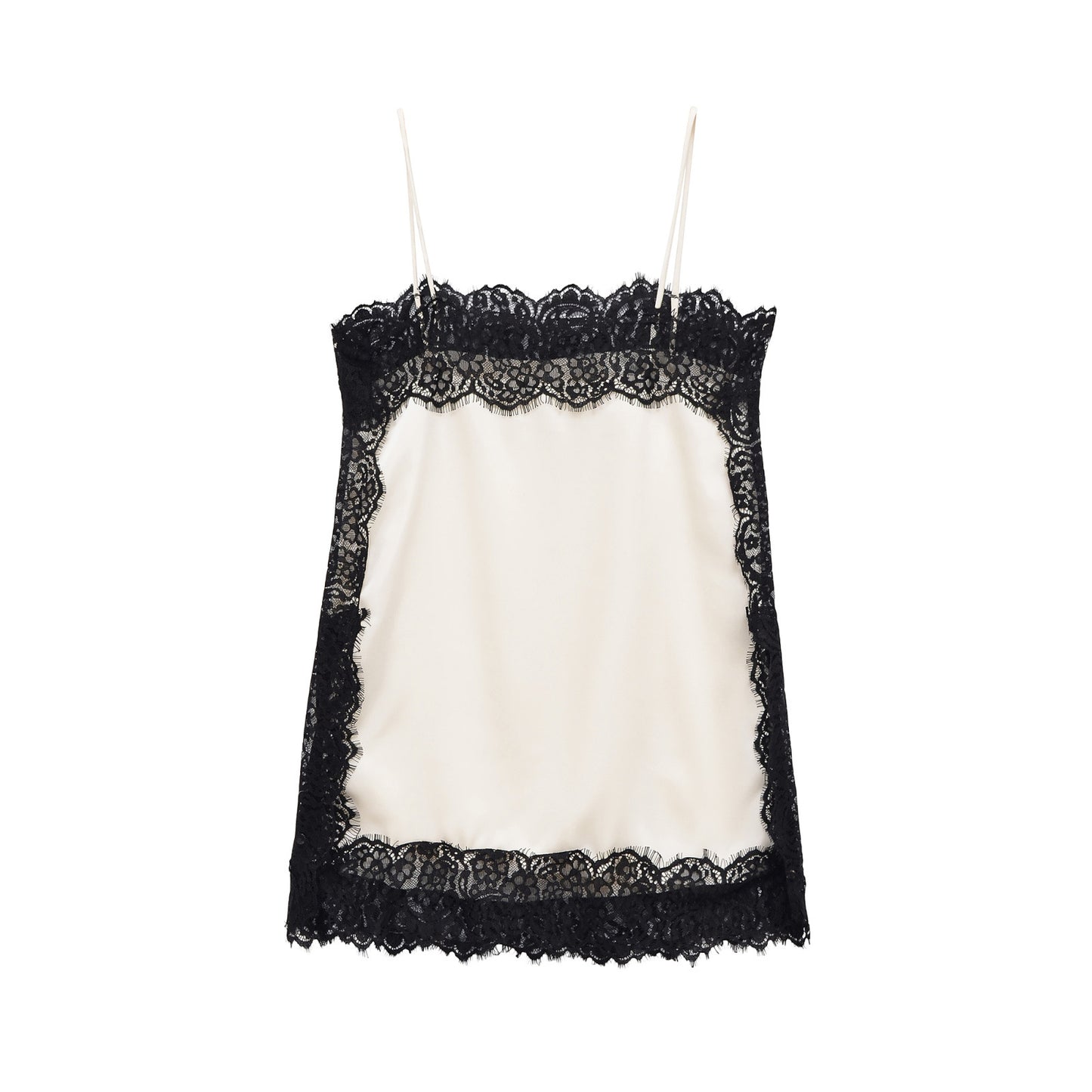 Isla | Elegant Lace Trim Cami Top White Black Satin