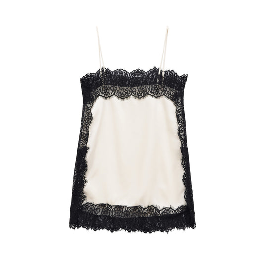 Isla | Elegant Lace Trim Cami Top White Black Satin