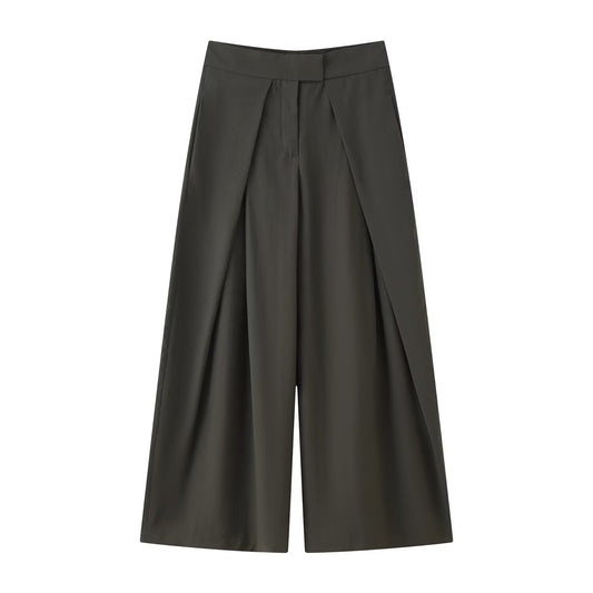 Kaya | Wide Leg Trousers Khaki Pleated High Waisted