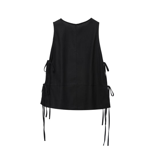 Willa | Black Tank Top Sleeveless Tie Side Cut Out Vest Top