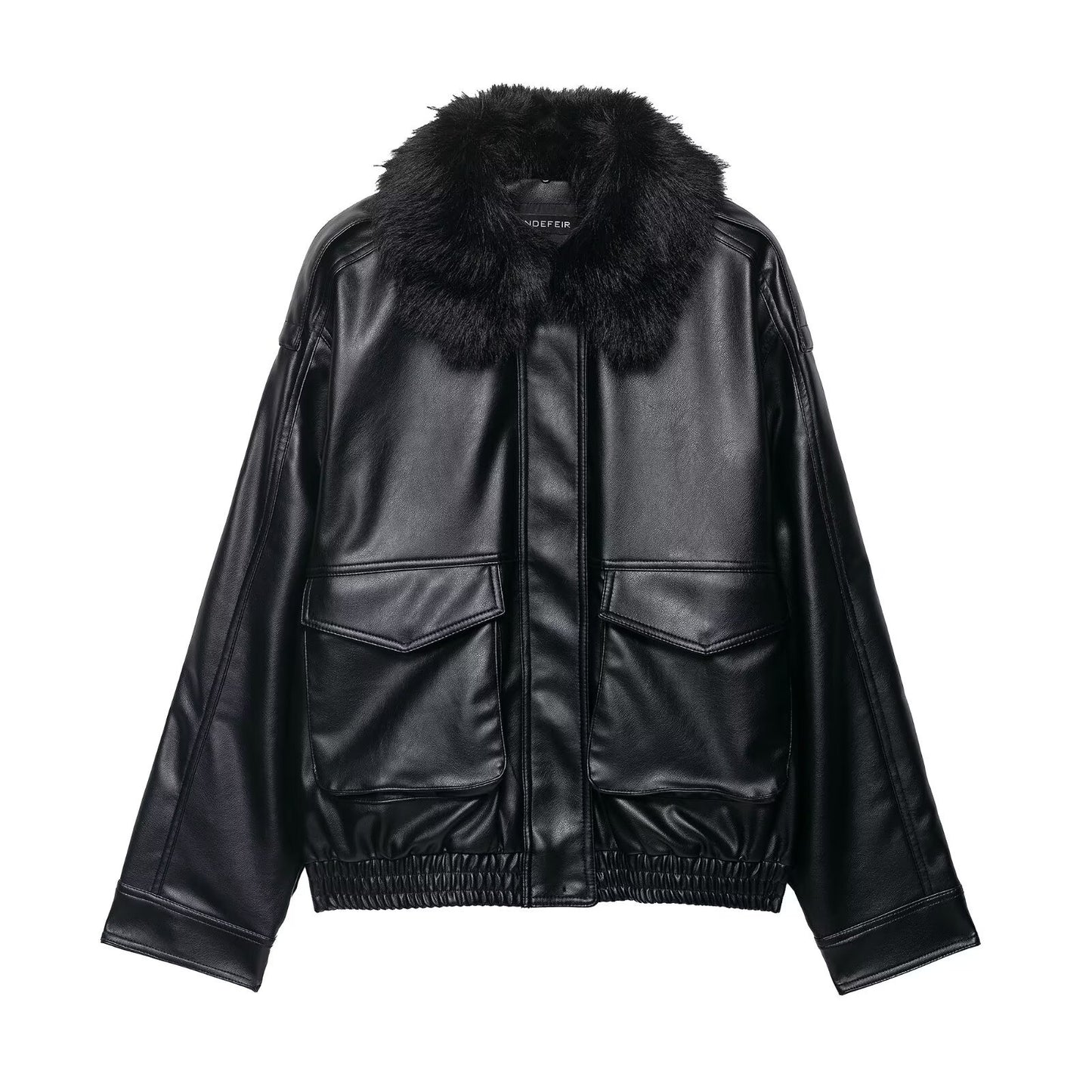 Margot | Faux Leather Bomber Jacket Black Faux Fur Collar