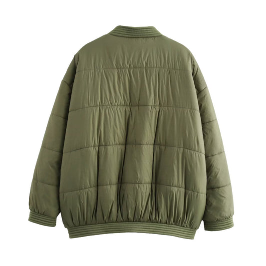 Kira | Quilted Puffer Jacket Green Oversized Collarless