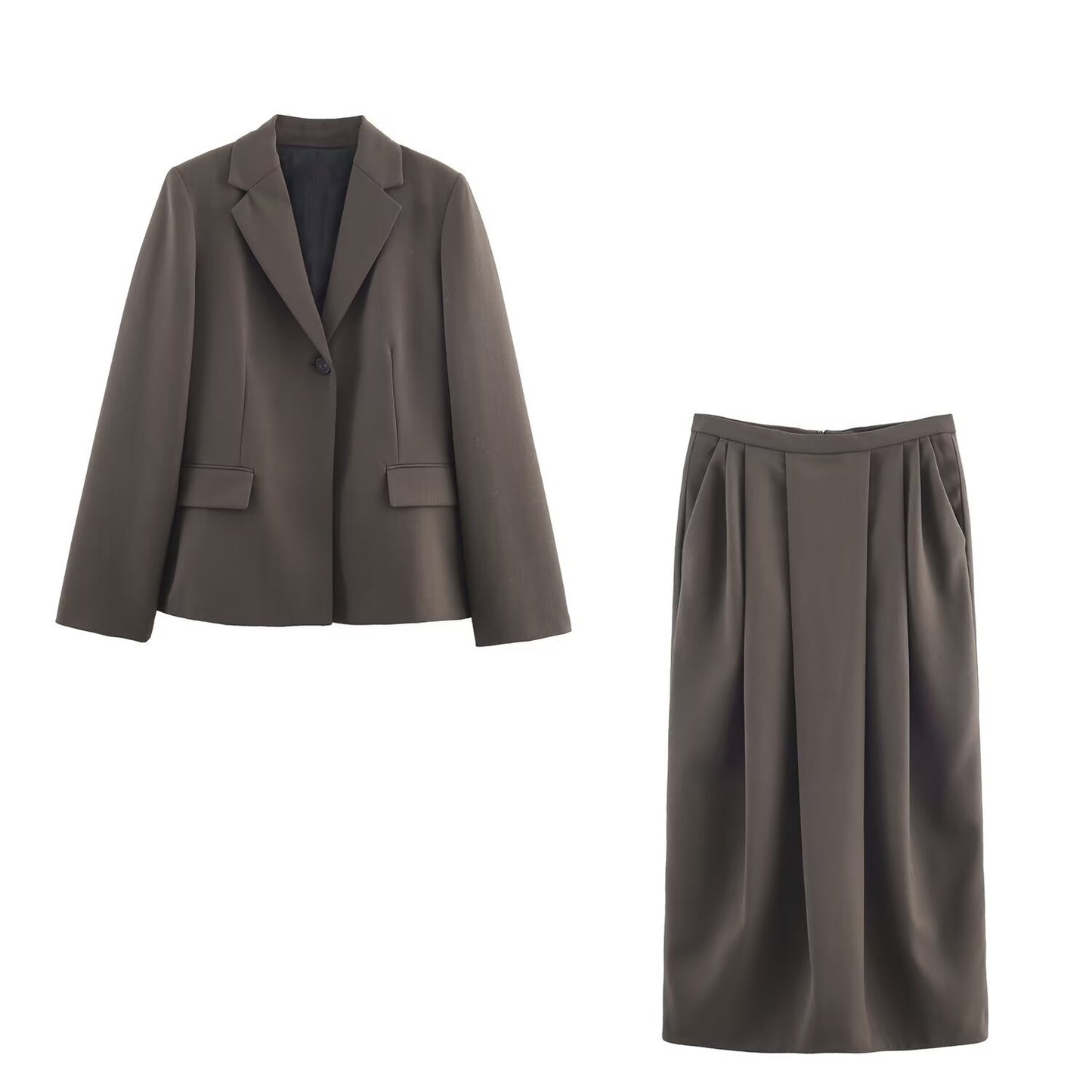 Thea | Blazer Dress Midi Skirt Set Brown Tailored