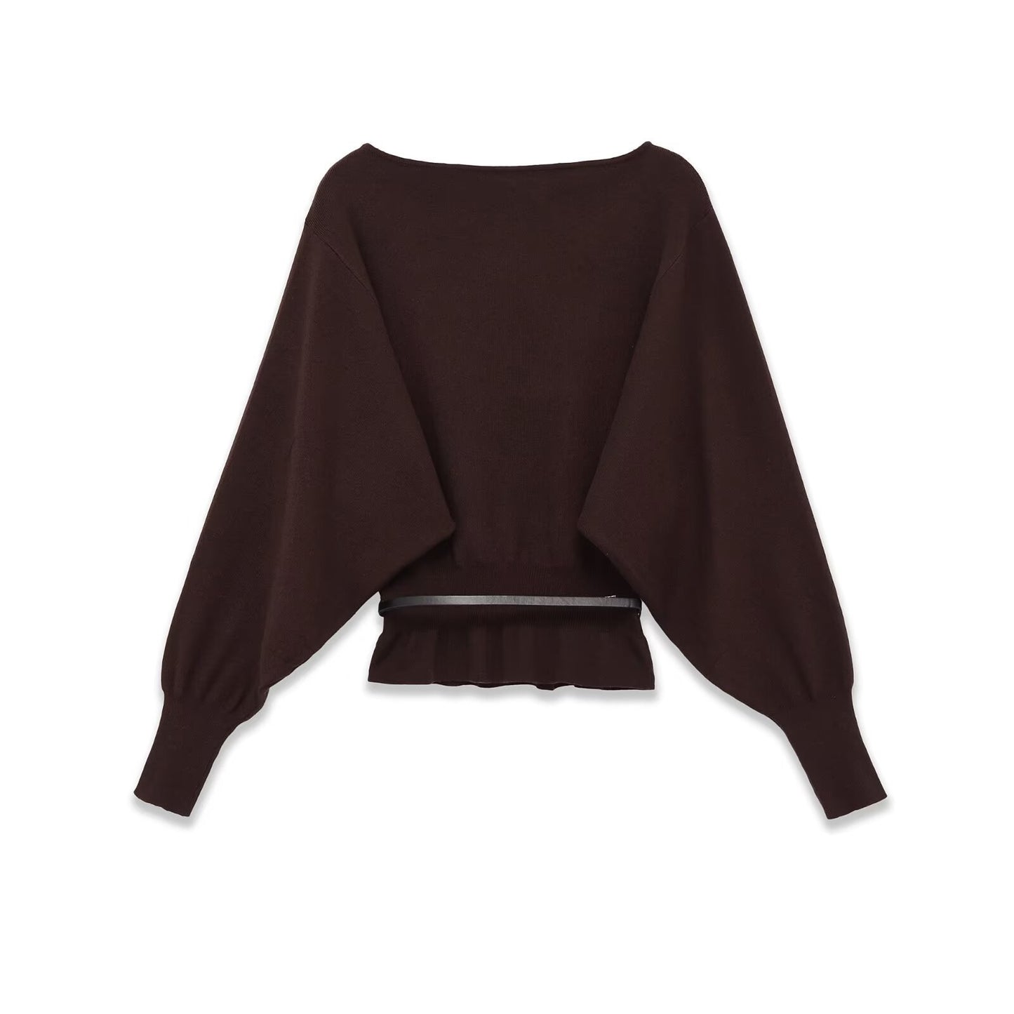Flora | Smart Casual Peplum Blouse Brown Long Sleeve Belted
