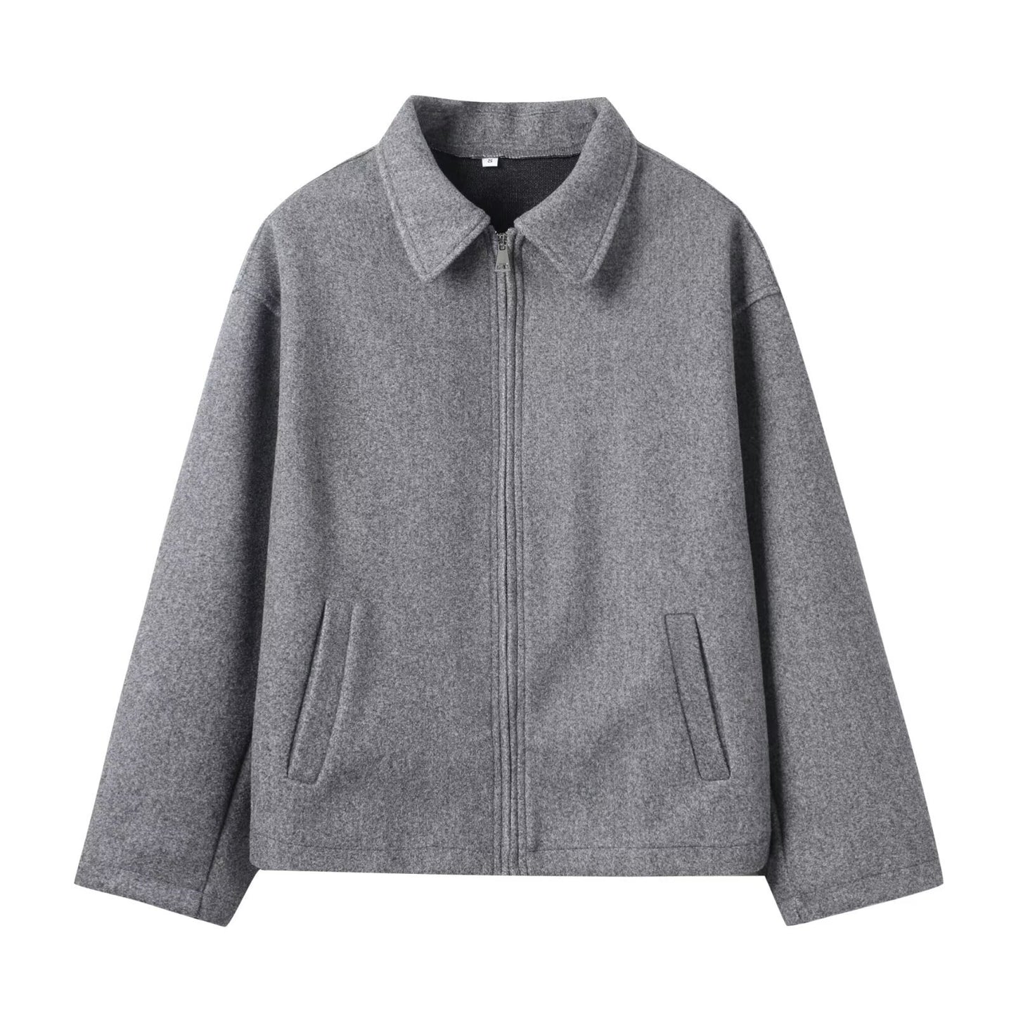 Isla | Casual Grey Fleece Jacket Zip Up Collared Oversized