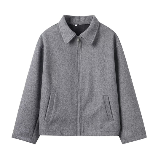 Isla | Casual Grey Fleece Jacket Zip Up Collared Oversized