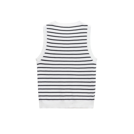 Yara | Striped Knitted Tank Top White Sleeveless Fitted Ribbed