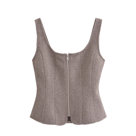 Viola | Smart Casual Corset Top Grey Zip Up Peplum Sleeveless Fitted