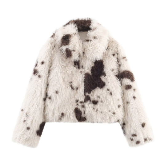 Fleur | Winter Printed Faux Fur Jacket Cream